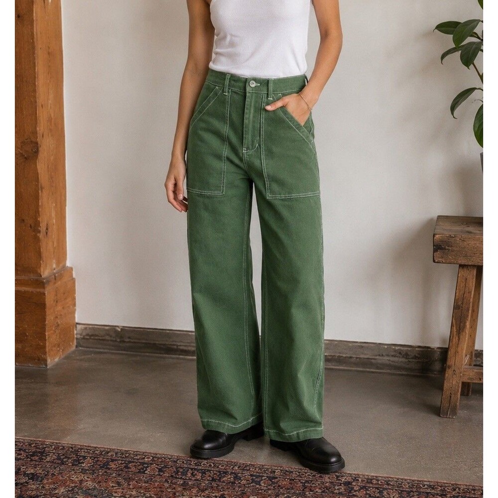 P&Co Green Carpenter Jeans Womens Size 6 Utility Workwear Pants